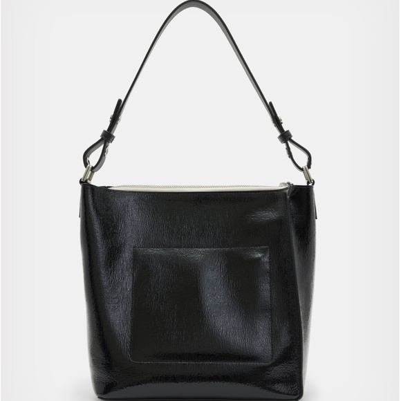 NWT $319 ALLSAINTS Kita Leather Messenger Crossbody Bag in Black Shine! - Picture 3 of 13